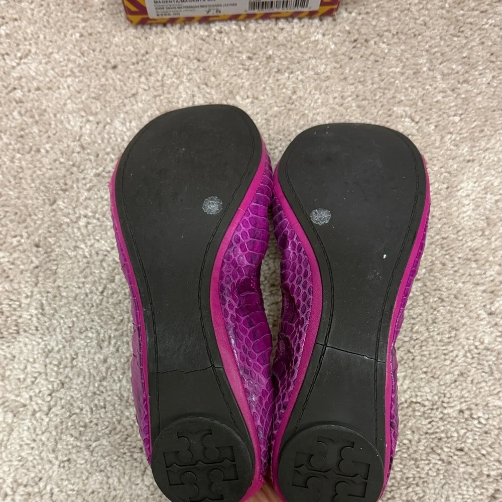 Tory Burch Magenta Snake-Embossed Ballet Flats - Picture 3 of 5
